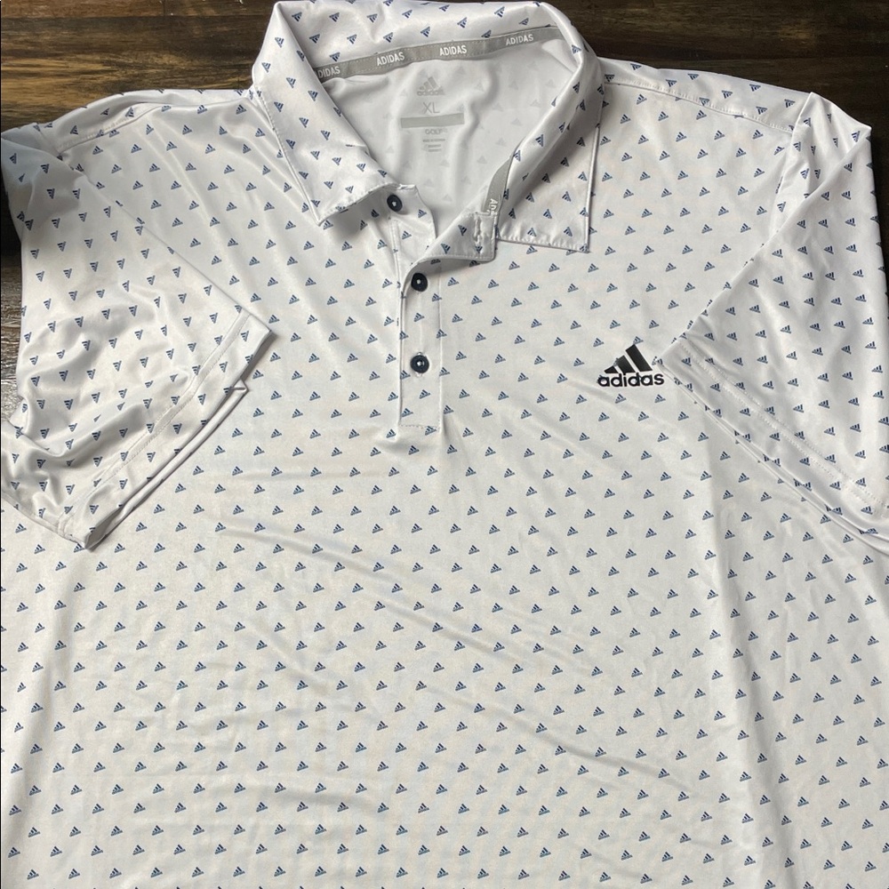 Adidas Men's Polo in White with Blue Accents
